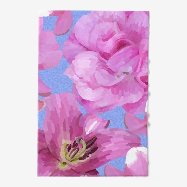 Полотенце «Розовые розы на голубом фоне / Pink roses on blue background »