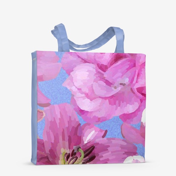 Сумка-шоппер «Розовые розы на голубом фоне / Pink roses on blue background »
