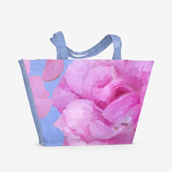 Пляжная сумка «Розовые розы на голубом фоне / Pink roses on blue background »