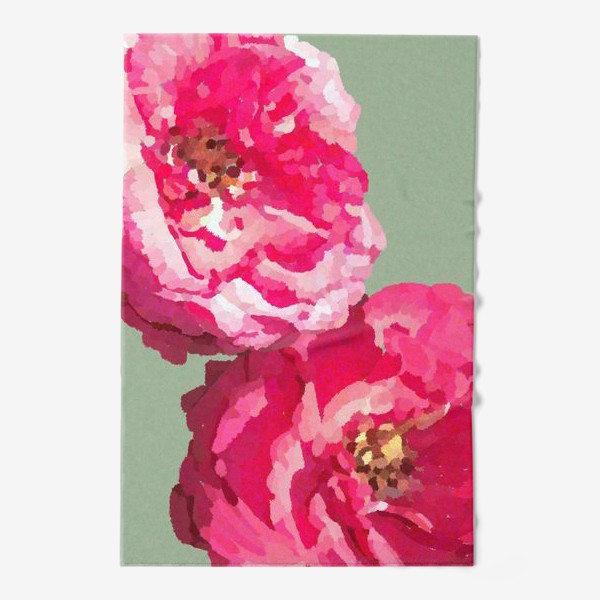 Полотенце «Розовые цветы на зеленом фоне / Pink flowers on green background »