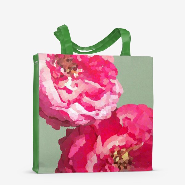 Сумка-шоппер «Розовые цветы на зеленом фоне / Pink flowers on green background »