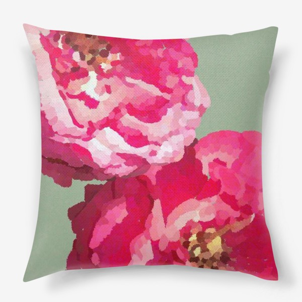 Подушка «Розовые цветы на зеленом фоне / Pink flowers on green background »