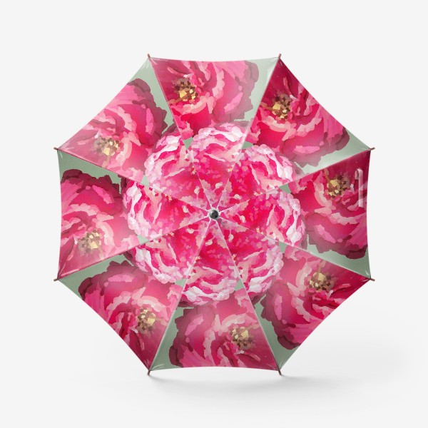 Зонт «Розовые цветы на зеленом фоне / Pink flowers on green background »