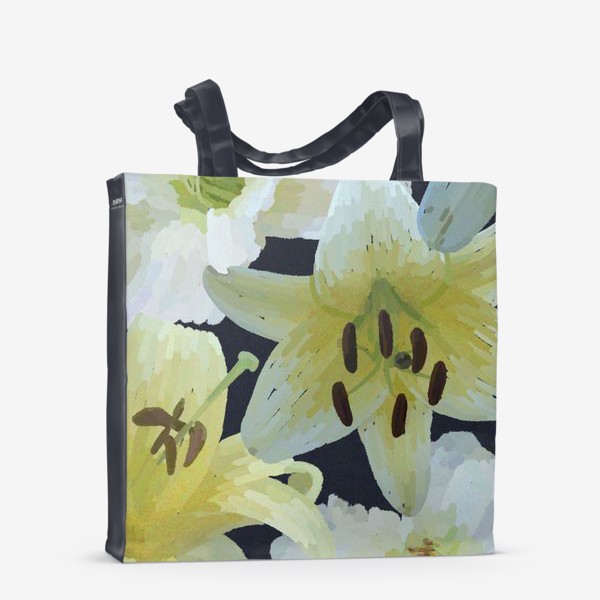 Сумка-шоппер «Белые лилии на темном фоне / White lilies on dark background »