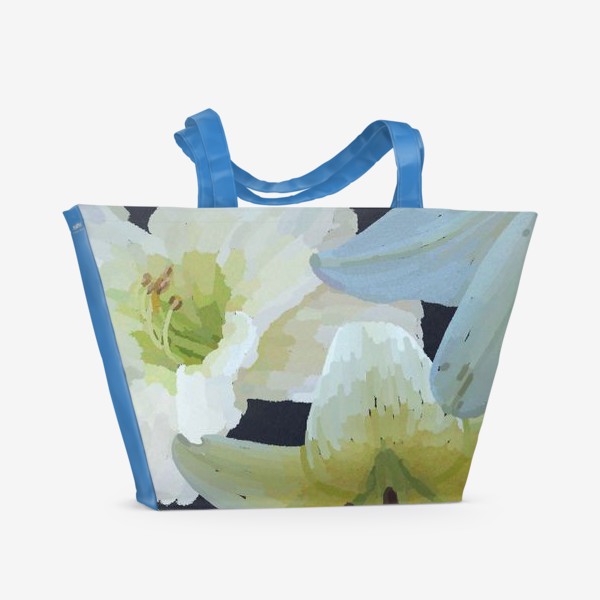 Пляжная сумка «Белые лилии на темном фоне / White lilies on dark background »