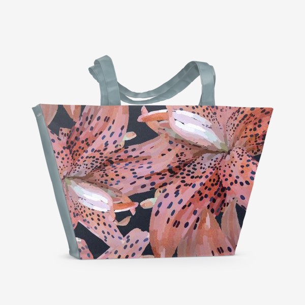 Пляжная сумка «Оранжевые лилии на темном фоне / Orange lilies on dark background »
