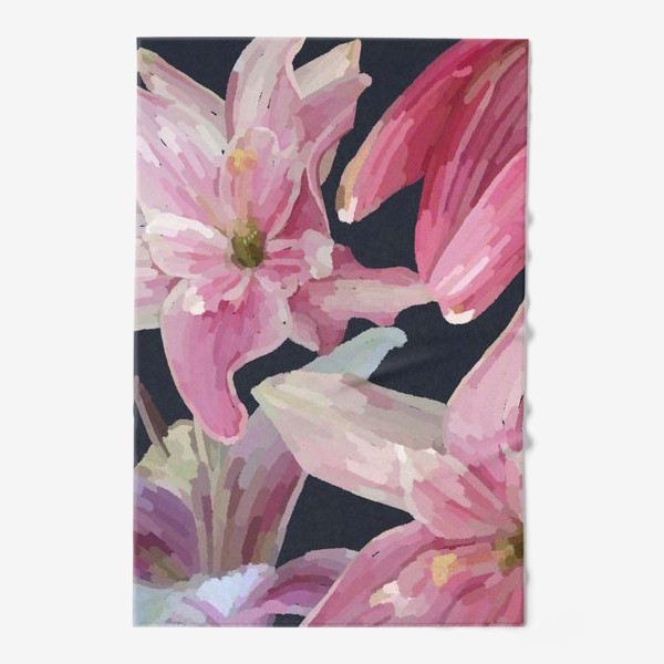 Полотенце «Розовые лилии на темном фоне / Pink lilies on dark background»