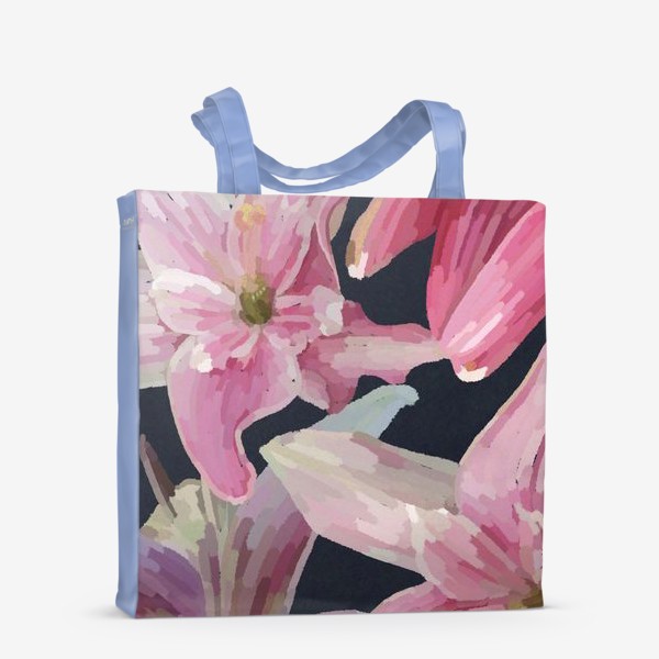 Сумка-шоппер «Розовые лилии на темном фоне / Pink lilies on dark background»