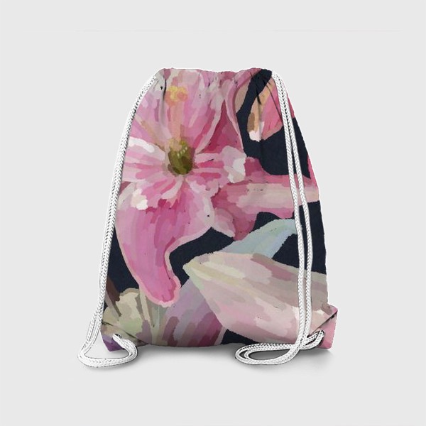 Рюкзак «Розовые лилии на темном фоне / Pink lilies on dark background»