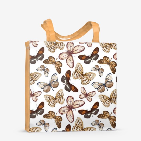 Сумка-шоппер «Акварельный нарисованный вручную бесшовный фон с яркими иллюстрациями экзотических бабочек»