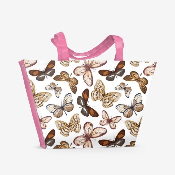 Пляжная сумка «Акварельный нарисованный вручную бесшовный фон с яркими иллюстрациями экзотических бабочек»