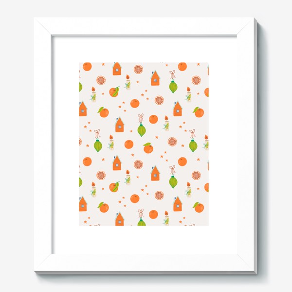 Картина «Яркий новогодний паттерн с мандаринами и декором»