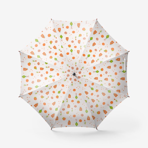 Зонт «Яркий новогодний паттерн с мандаринами и декором»