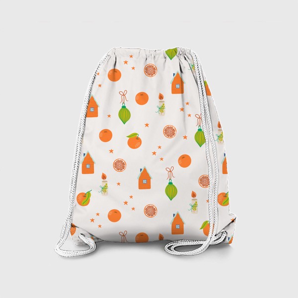 Рюкзак «Яркий новогодний паттерн с мандаринами и декором»