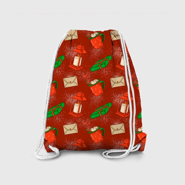 Рюкзак «Новогодний паттерн: кружка кофе, подарок, письмо, свечка. »