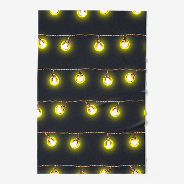 Полотенце «Новогодняя светящаяся ретро гирлянда Желтые лампочки на темном фоне»