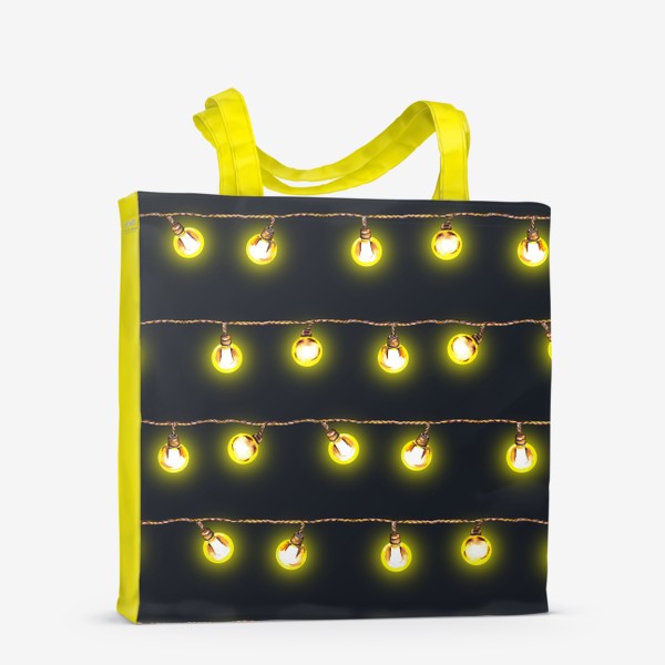 Сумка-шоппер «Новогодняя светящаяся ретро гирлянда Желтые лампочки на темном фоне»