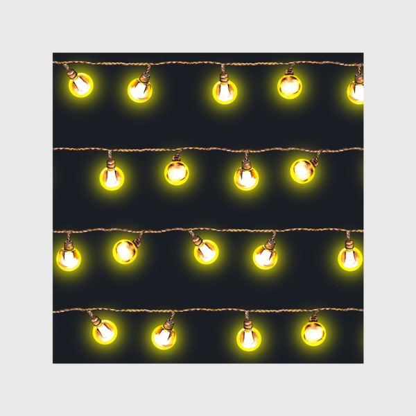 Шторы «Новогодняя светящаяся ретро гирлянда Желтые лампочки на темном фоне»