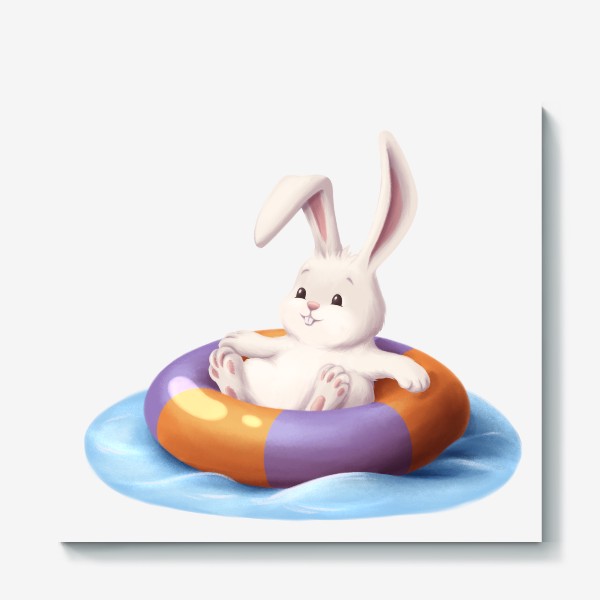 Холст «Кролик в надувном круге»