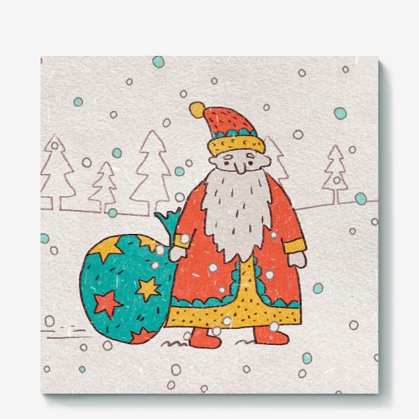 Холст «Дед Мороз с мешком подарков»