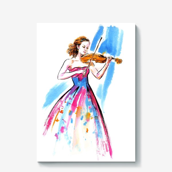 Холст «Девушка-скрипачка, акварель»