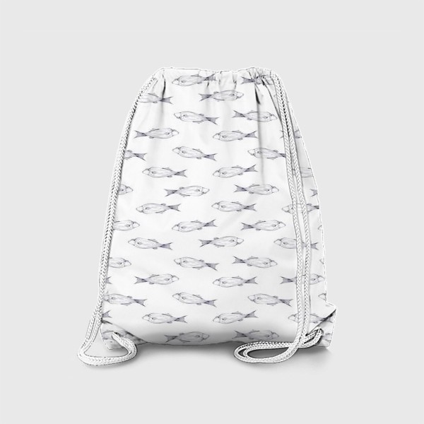 Рюкзак «Акварельный нарисованный вручную бесшовный морской фон. Графичные штрихованные рыбы»
