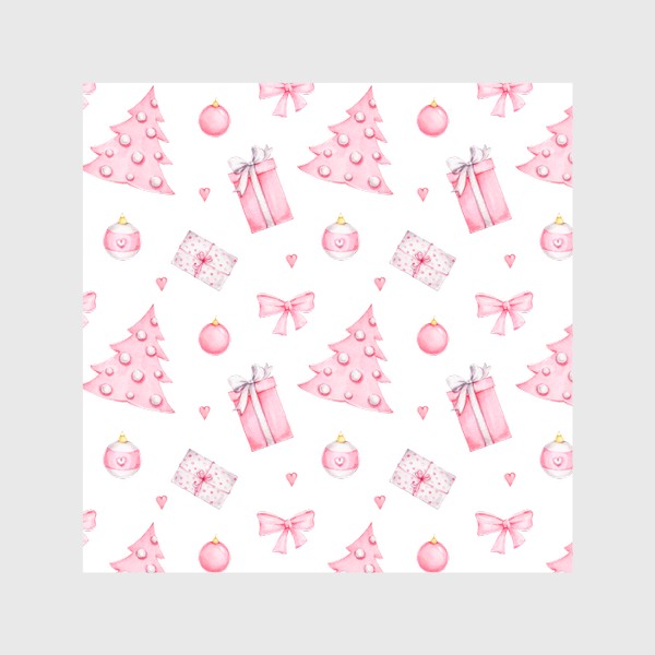 Скатерть «Новогодний розовый паттерн: елочка, подарки и шары»