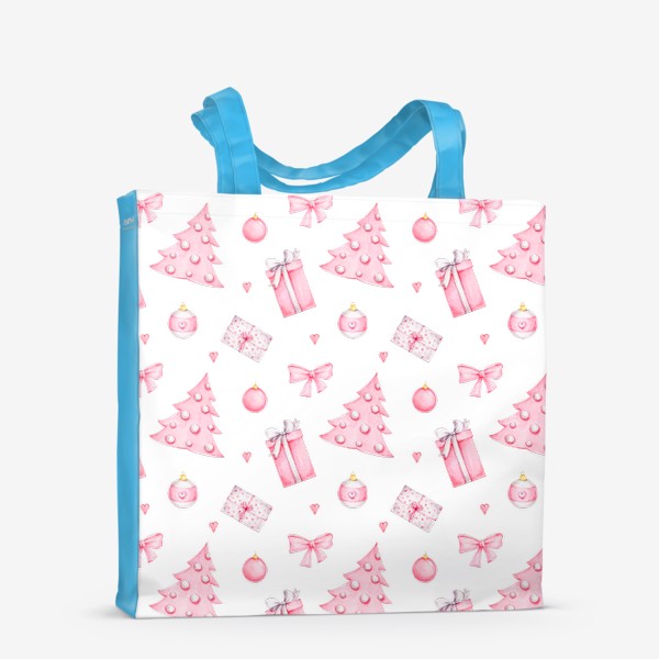 Сумка-шоппер «Новогодний розовый паттерн: елочка, подарки и шары»