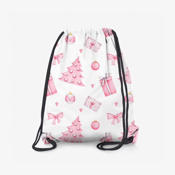 Рюкзак «Новогодний розовый паттерн: елочка, подарки и шары»