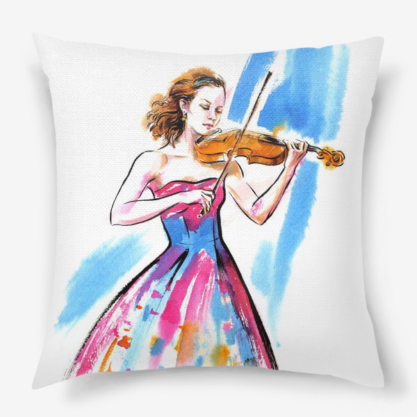 Подушка «Девушка-скрипачка, акварель»