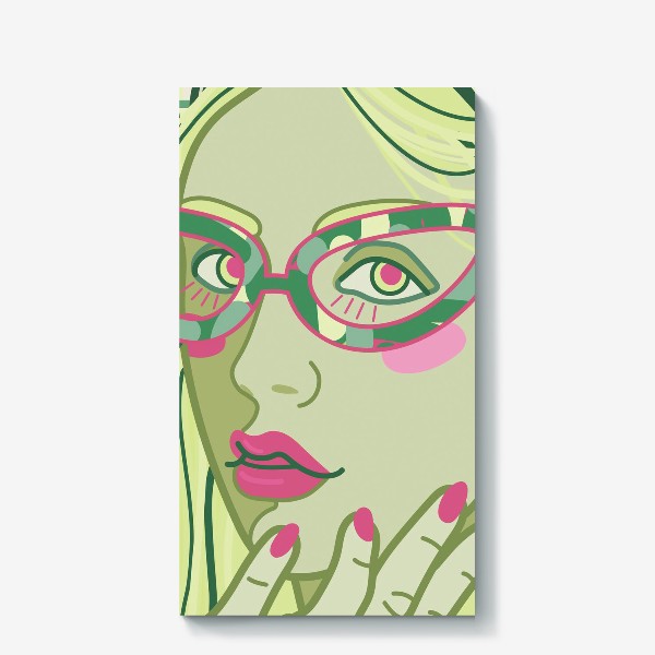 Холст «арт портрет с женским лицом в винтажных очках»
