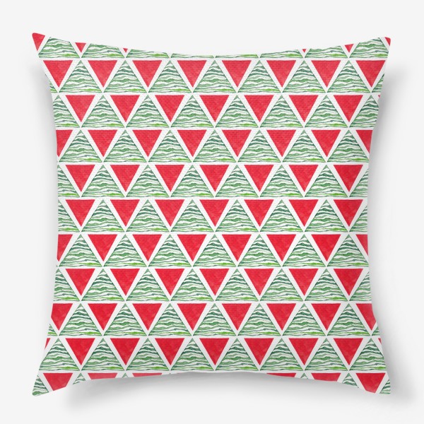 Подушка «Новогодний абстрактный паттерн Красные и зеленые треугольники»