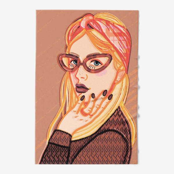 Полотенце «девушка со светлыми волосами в клетчатой косынке и винтажных очках»