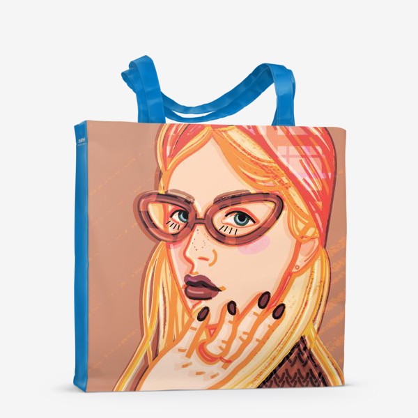 Сумка-шоппер «девушка со светлыми волосами в клетчатой косынке и винтажных очках»