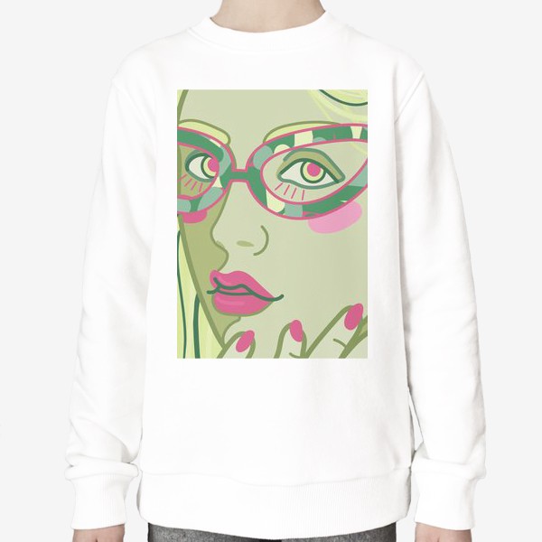 Свитшот «арт портрет с женским лицом в винтажных очках»