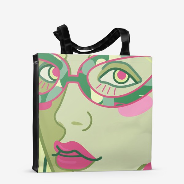 Сумка-шоппер «арт портрет с женским лицом в винтажных очках»