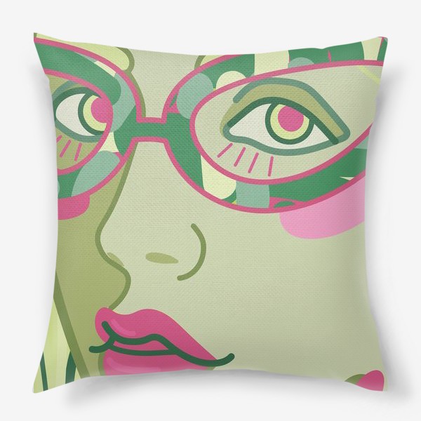 Подушка «арт портрет с женским лицом в винтажных очках»