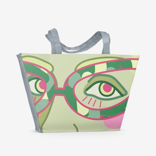 Пляжная сумка «арт портрет с женским лицом в винтажных очках»