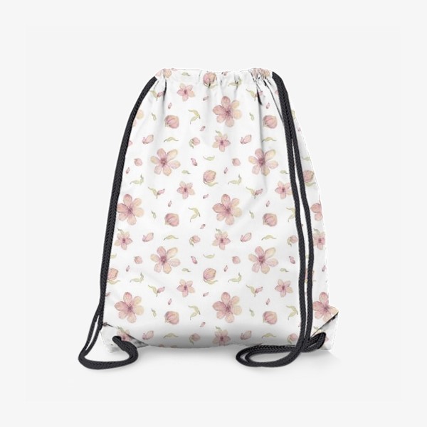 Рюкзак «Акварельный нарисованный вручную бесшовный фон. Цветущие ветки вишни. Весенние розовые цветы»