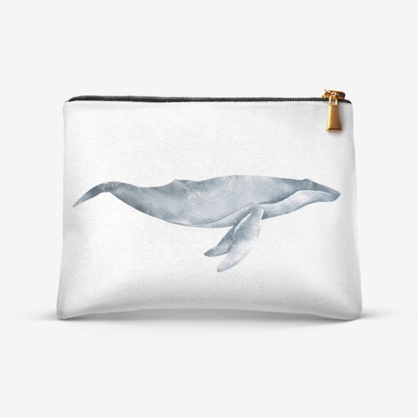 Косметичка «Акварельная нарисованная вручную иллюстрация с большим горбатым синим китом. Морское млекопитающие»