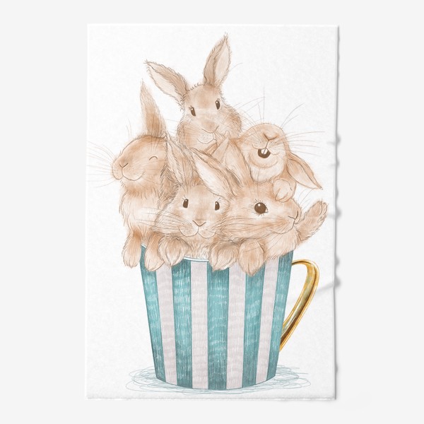 Полотенце «Пушистые кролики в голубой чашке»