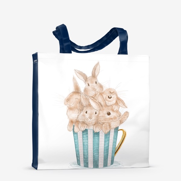 Сумка-шоппер «Пушистые кролики в голубой чашке»
