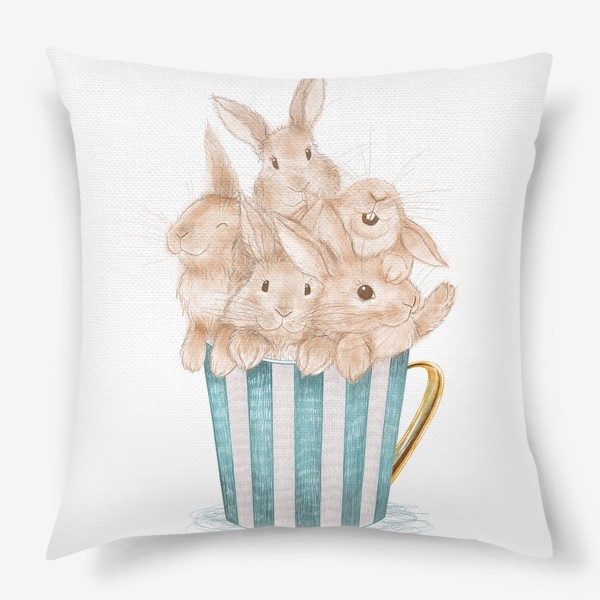 Подушка «Пушистые кролики в голубой чашке»