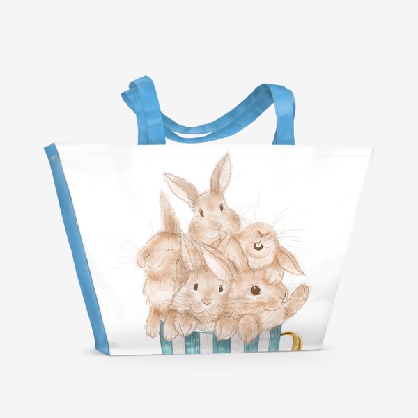 Пляжная сумка «Пушистые кролики в голубой чашке»