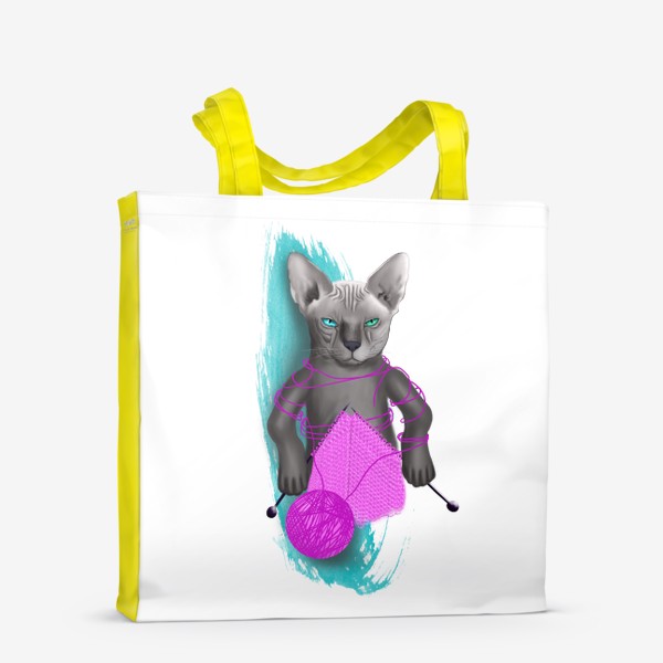 Сумка-шоппер «Кот сфинкс вяжет шарф»