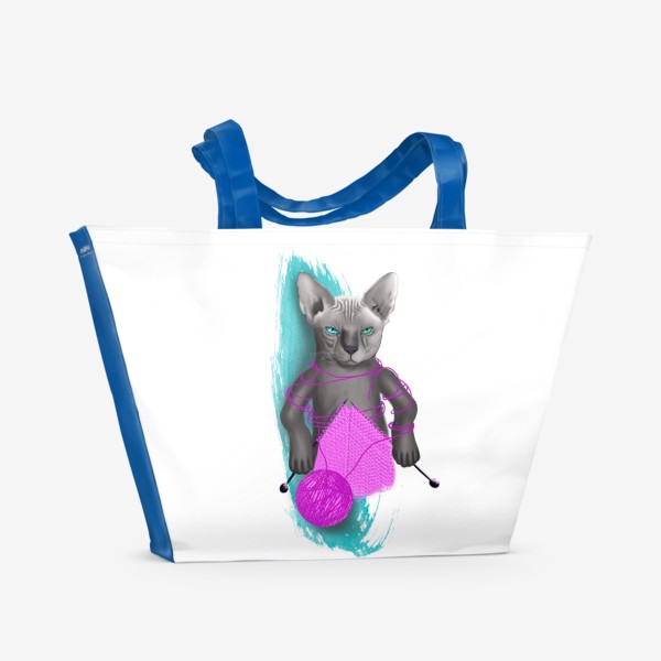 Пляжная сумка «Кот сфинкс вяжет шарф»