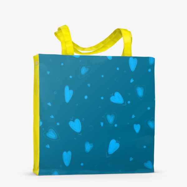 Сумка-шоппер «голубые сердечки на синем фоне паттерн на день святого валентина»