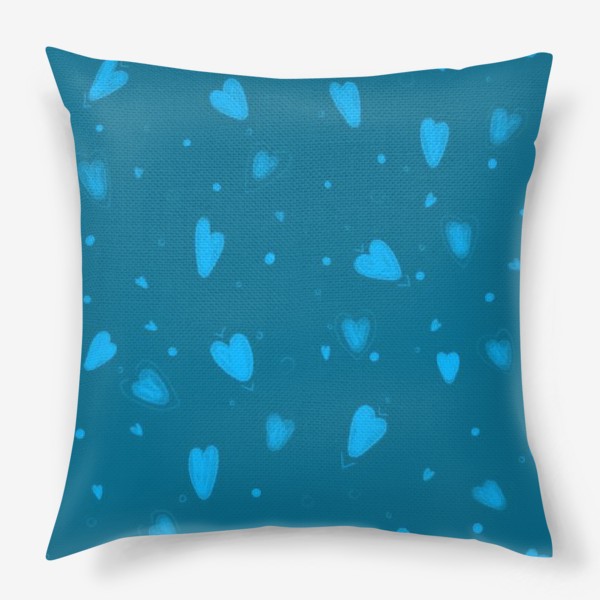 Подушка «голубые сердечки на синем фоне паттерн на день святого валентина»