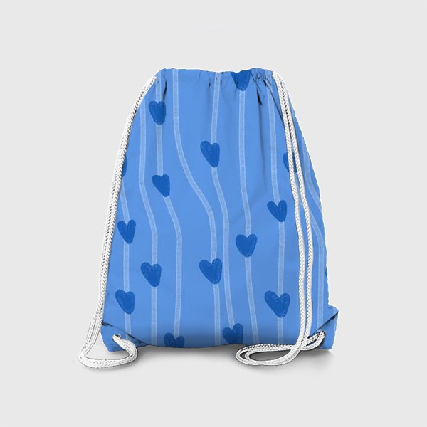 Рюкзак «сердечки и полосочки голубой паттерн в подарок на день святого валентина»