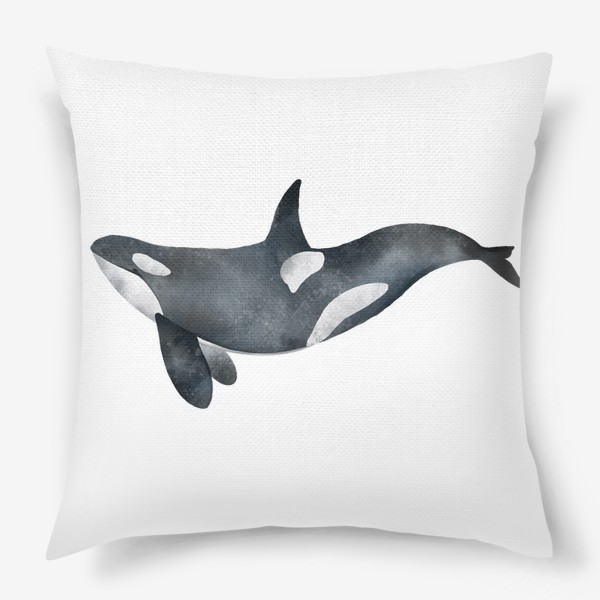 Подушка «Акварельная нарисованная вручную иллюстрация с большой черной косаткой. Морское млекопитающие»